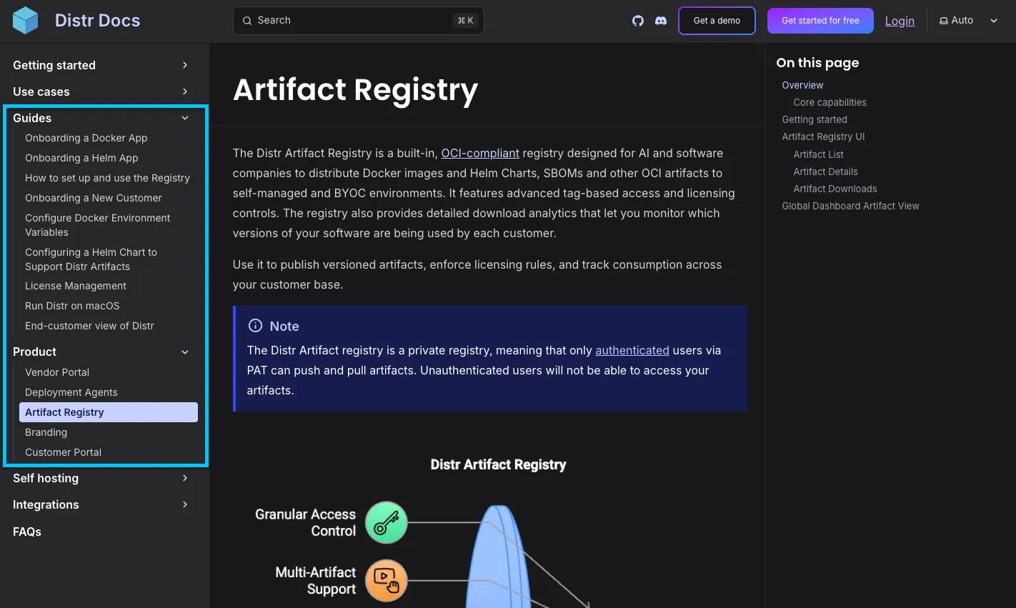Screenshot of the Distr
docs