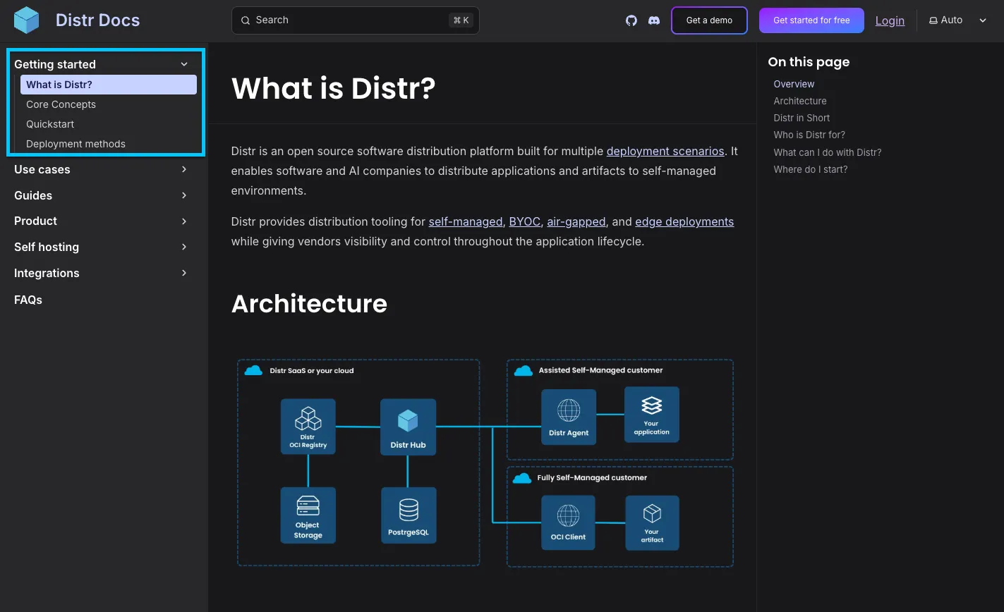Screenshot of the Distr
docs