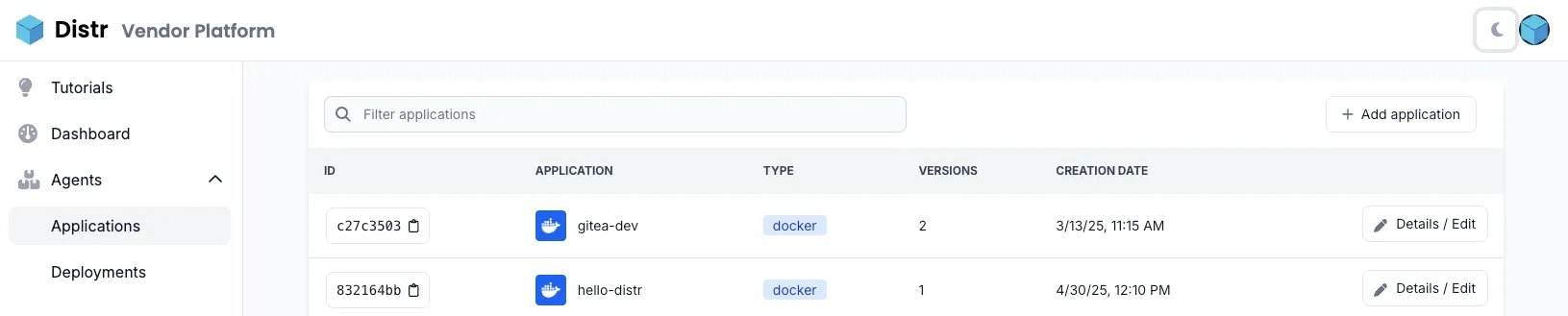 Applications interface