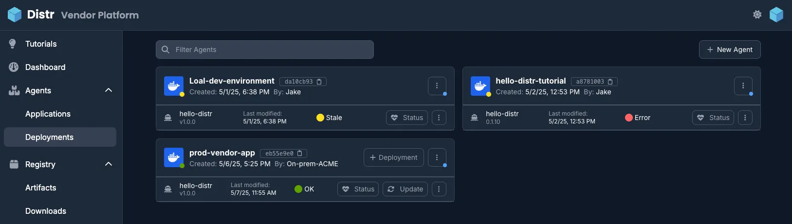 Deployments interface