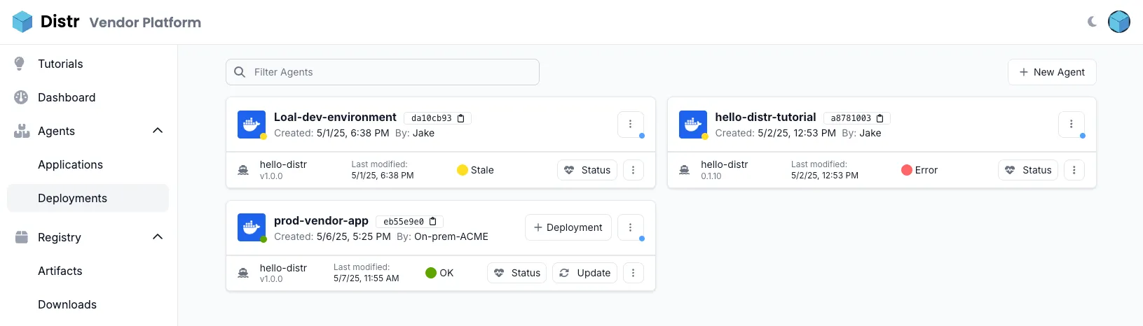 Deployments interface