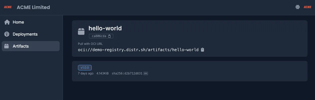 Artifact details view