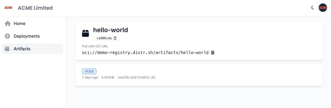 Artifact details view