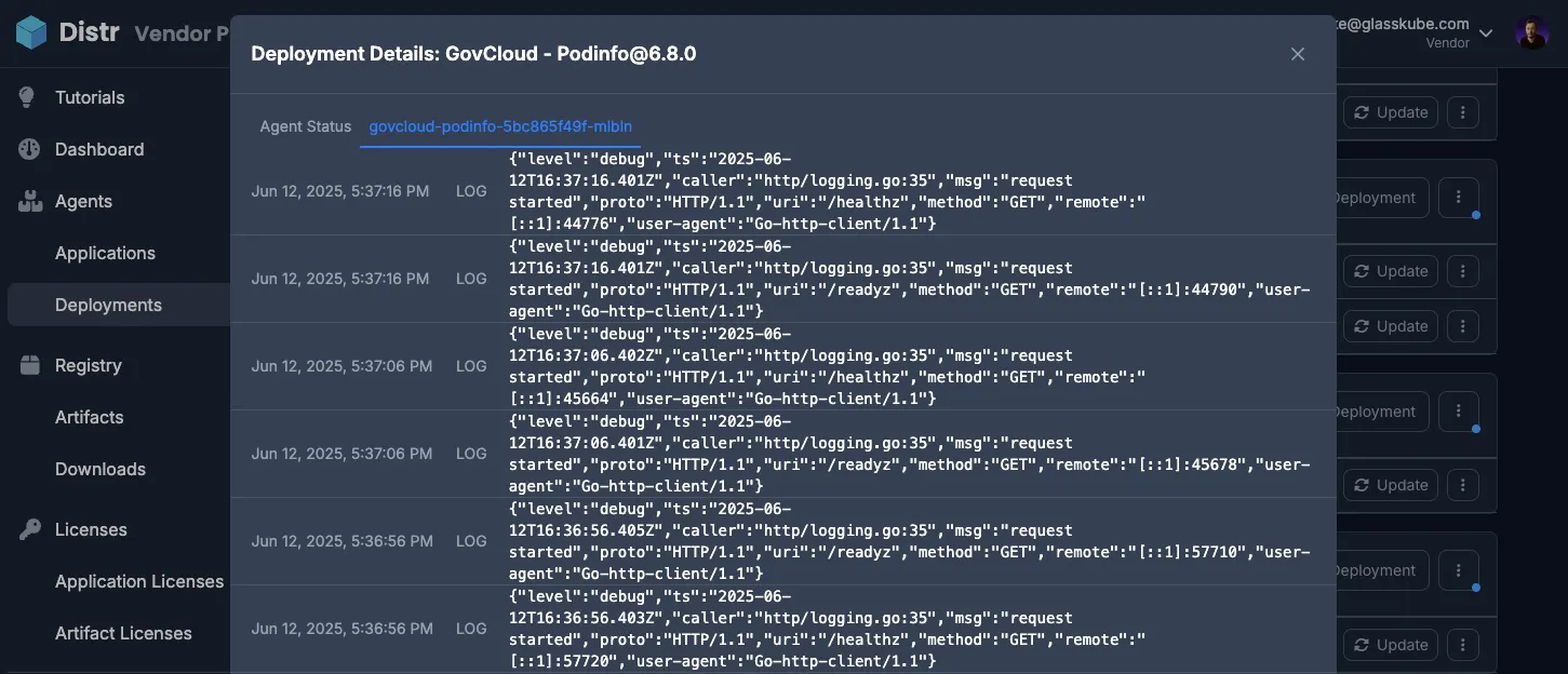 Distr Agent Container Logs