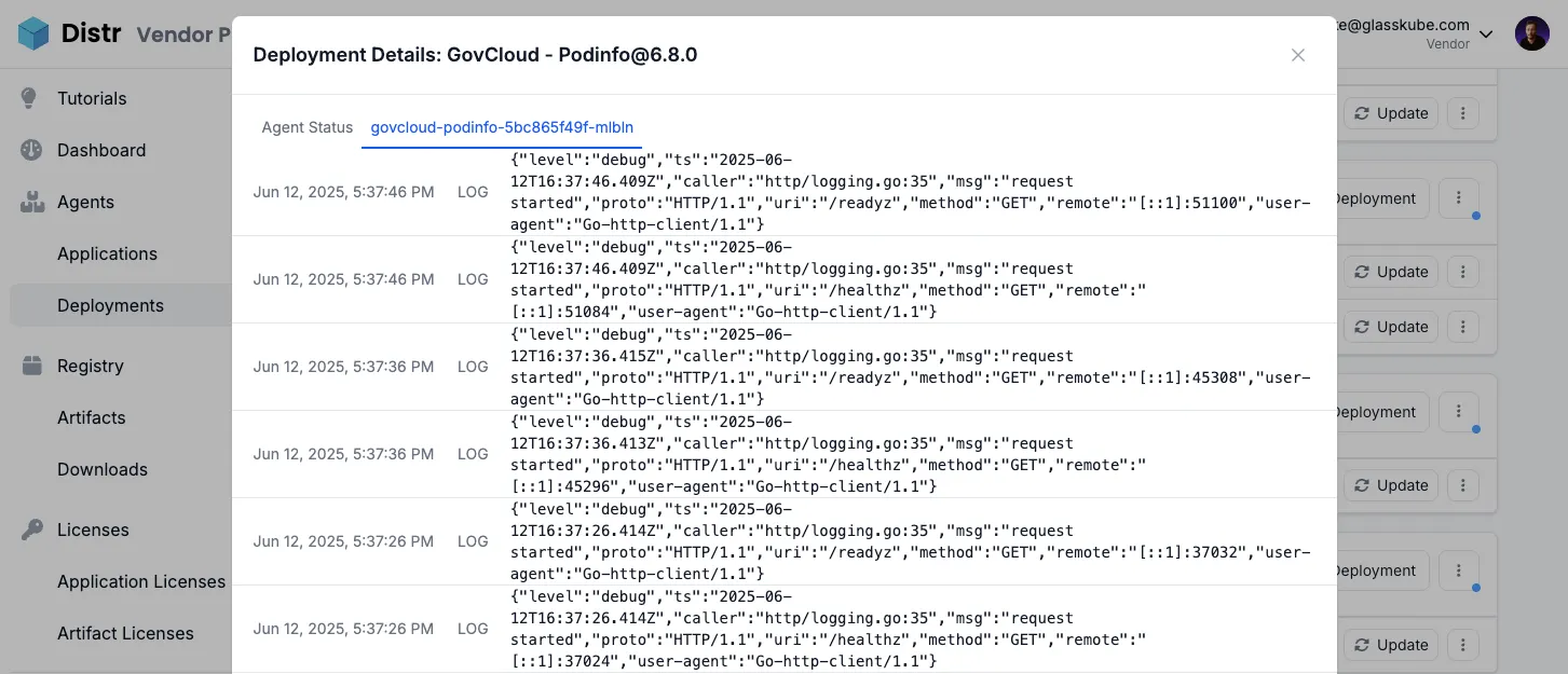Distr Agent Container Logs