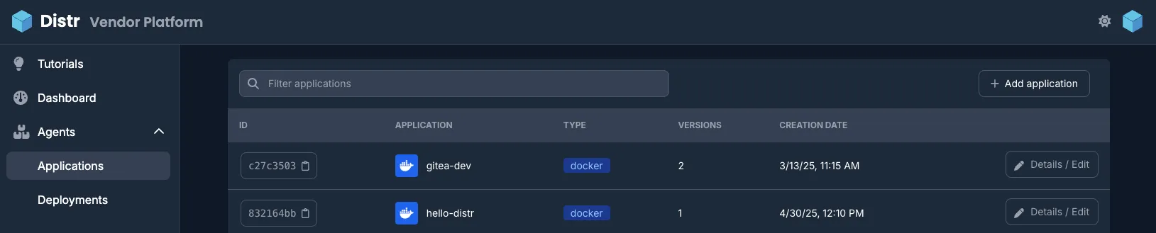 Applications interface