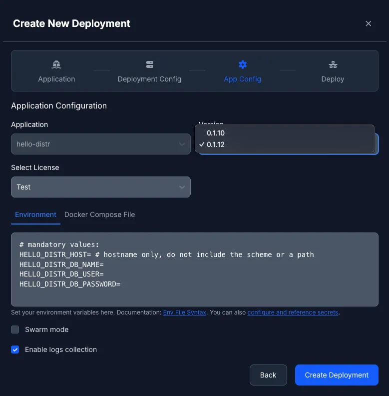 Application Configuration step