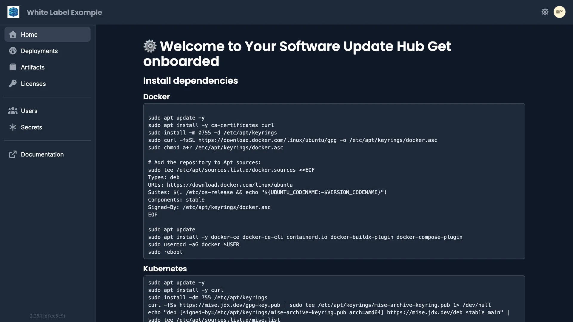 Customer Portal with a vendor-configured Documentation link at the bottom of the sidebar