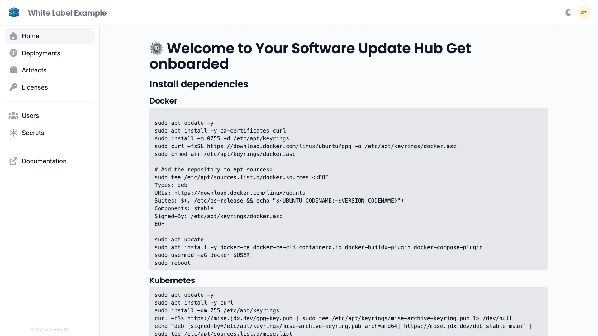 Customer Portal with a vendor-configured Documentation link at the bottom of the sidebar