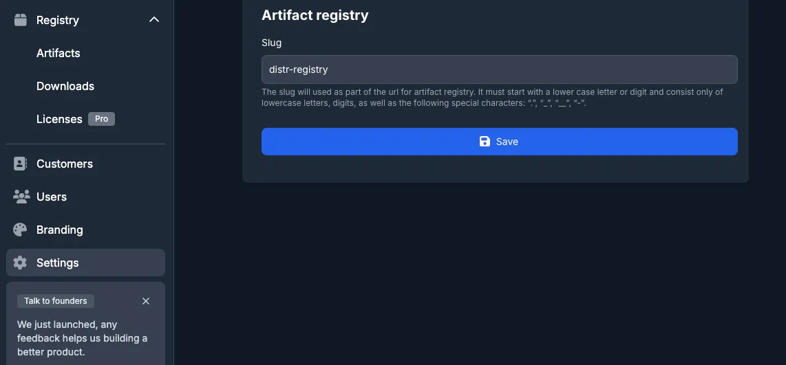 Registry slug configuration