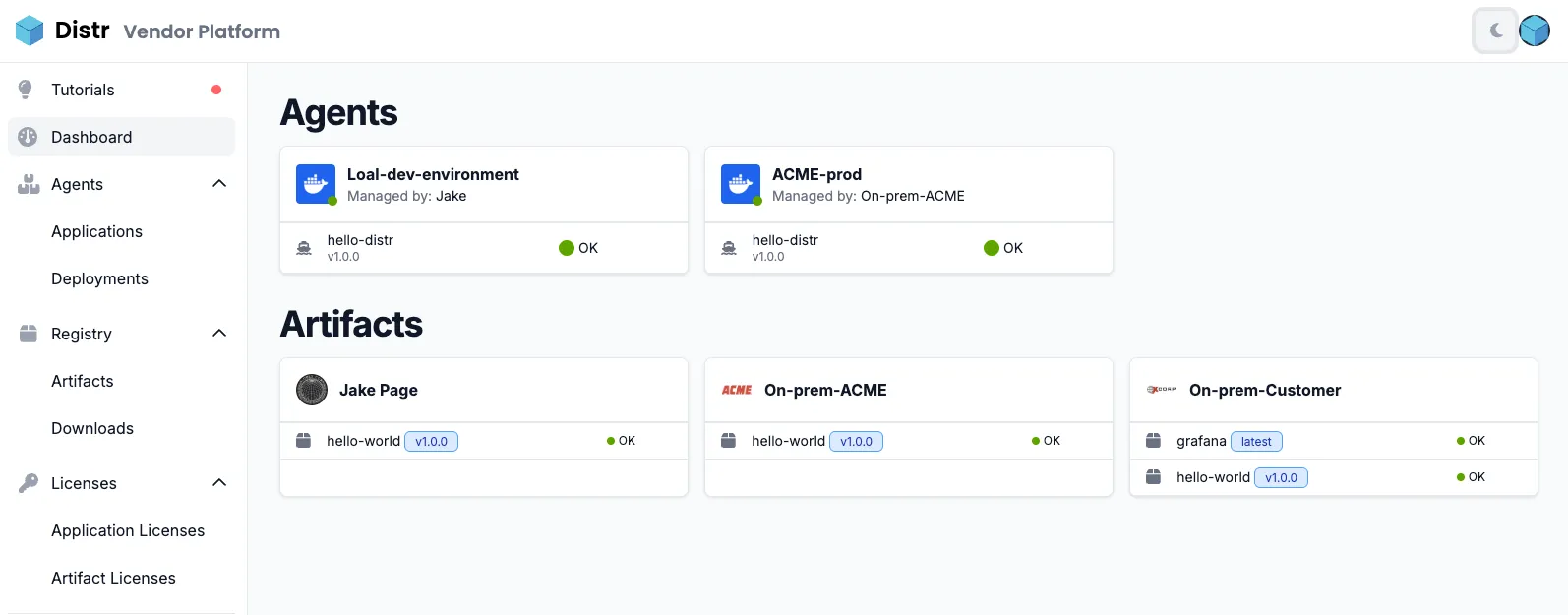 Registry artifacts view