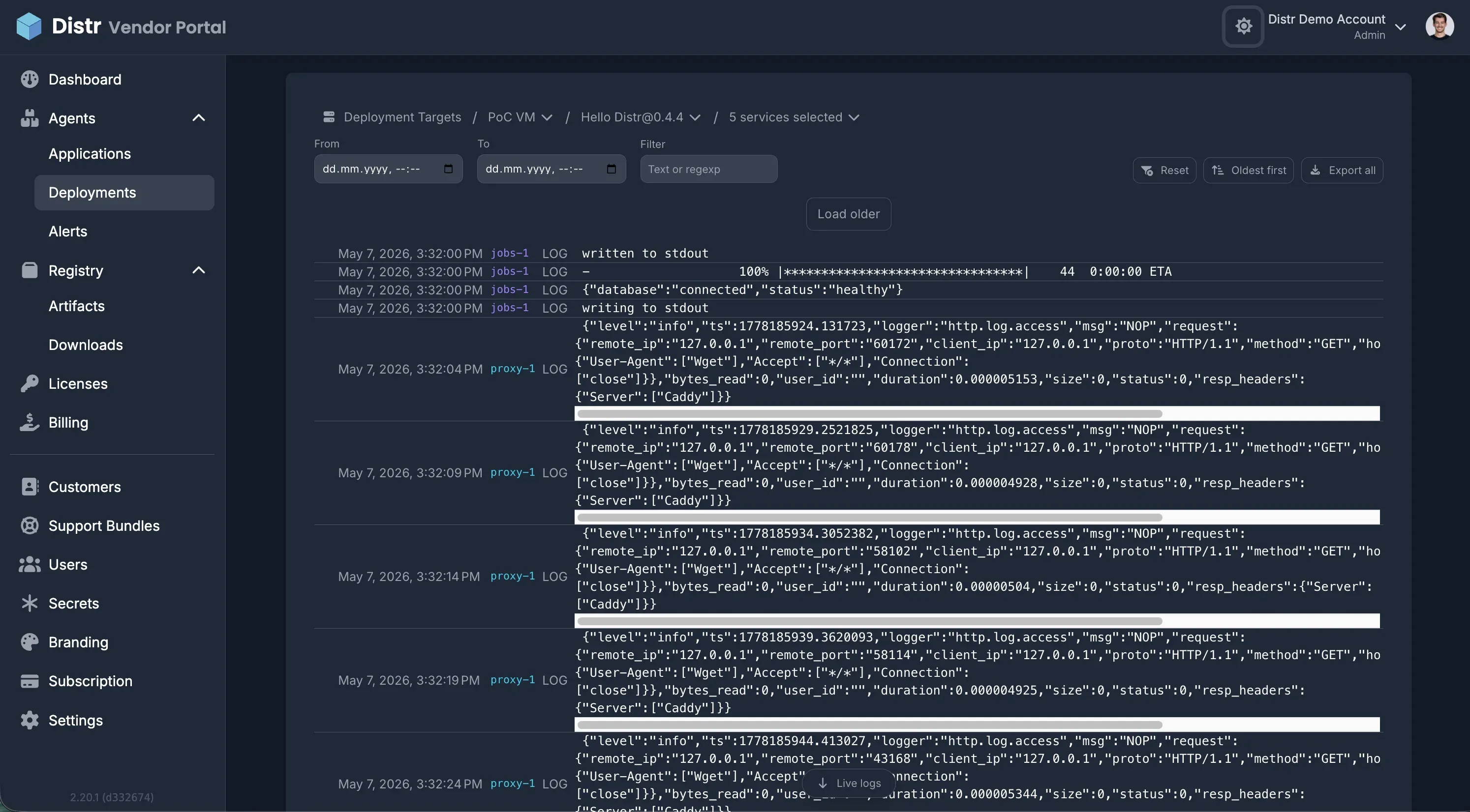 Distr log viewer for self-managed customer deployments