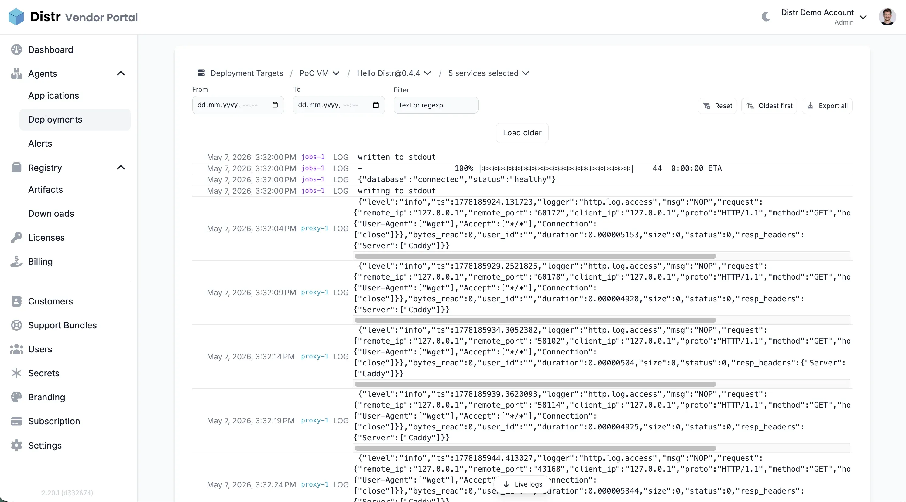 Distr log viewer for self-managed customer deployments