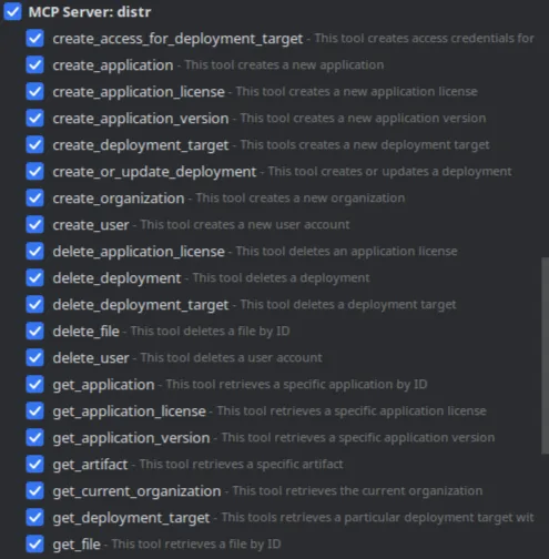 Successful Distr MCP Server configuration