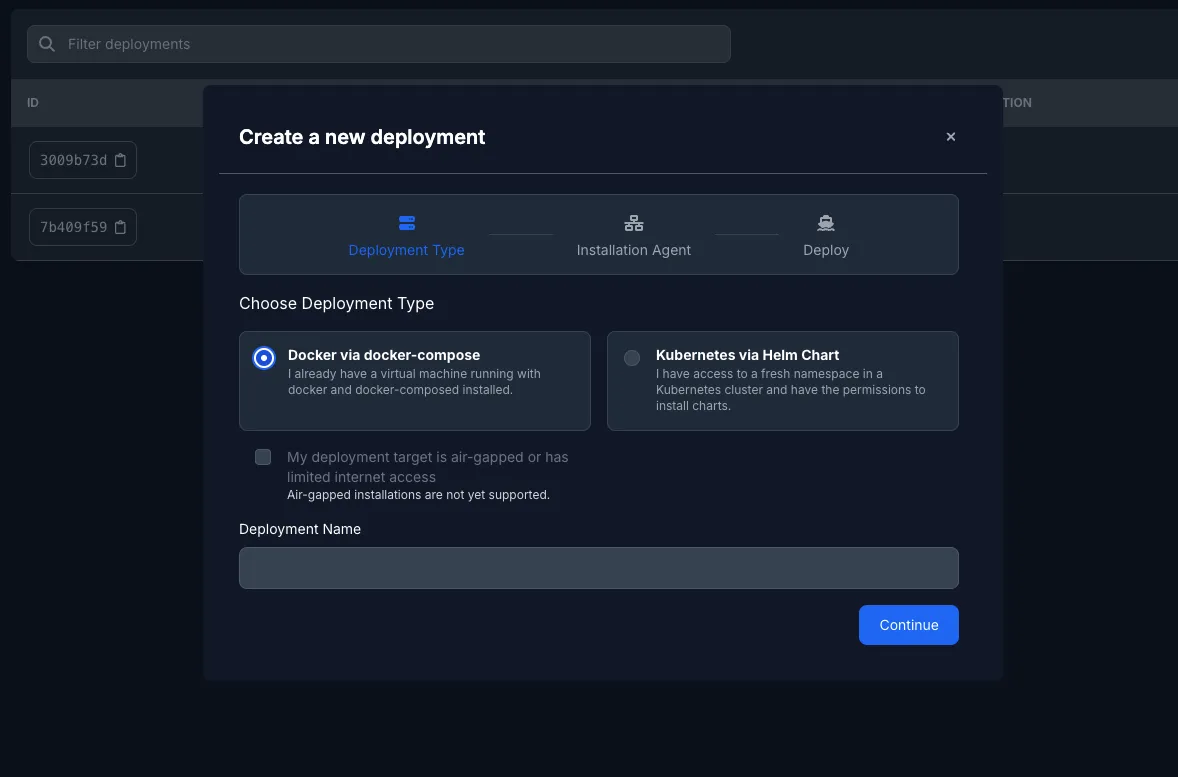 Docker Compose Agent interface