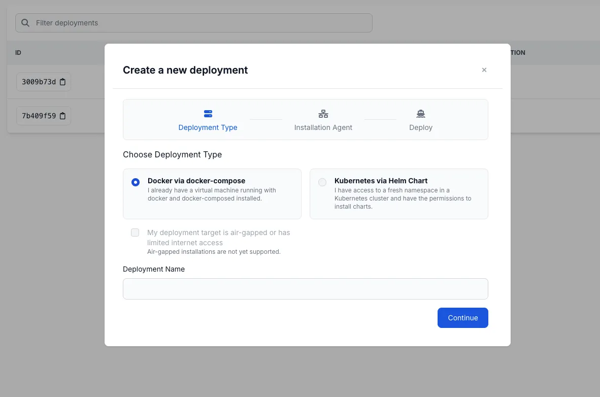 Docker Compose Agent interface