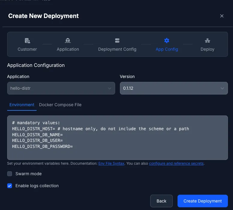 Application Configuration step