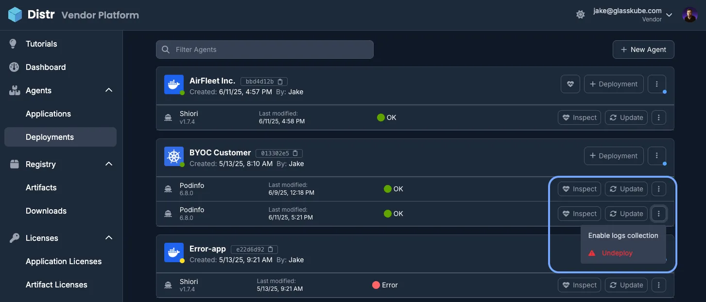 Distr Agent Container Logs