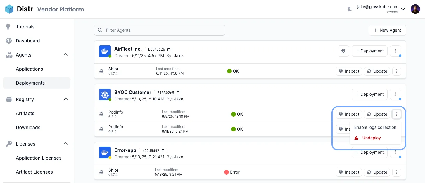 Distr Agent Container Logs