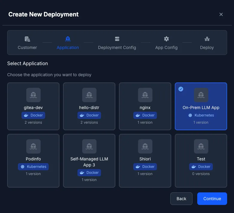 Select Application step