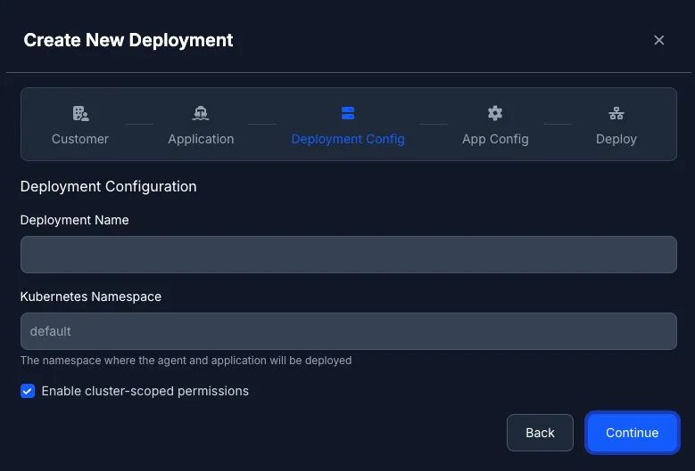 Deployment Configuration step