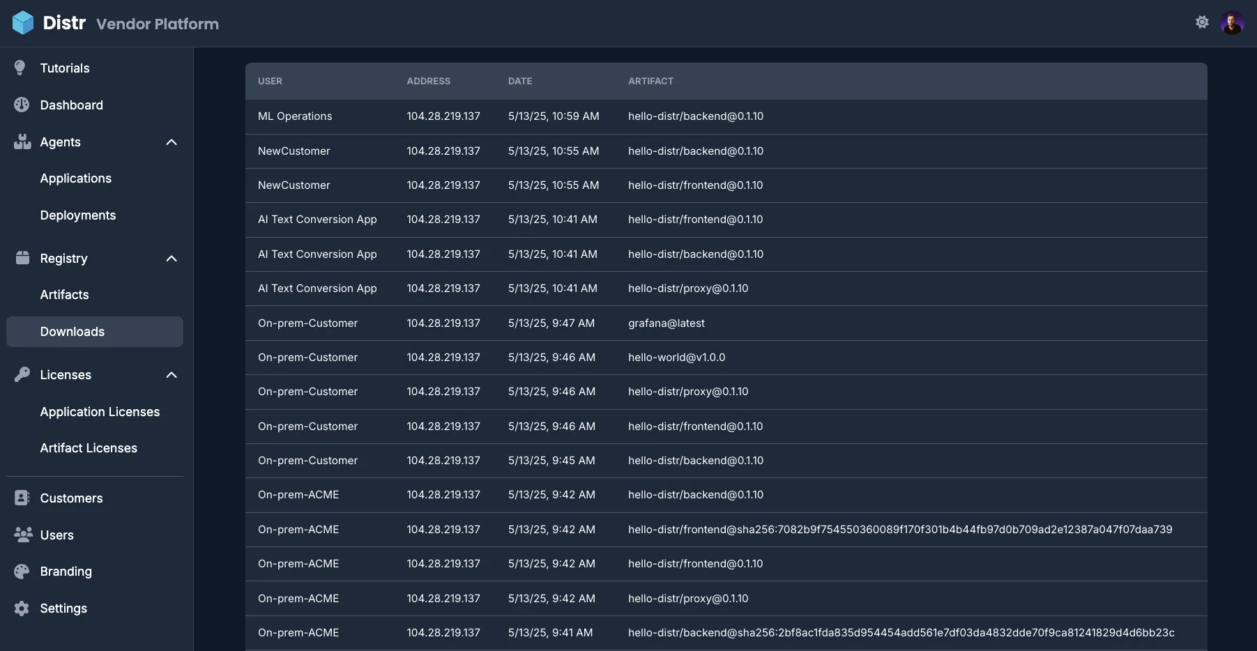 Download audit logs UI