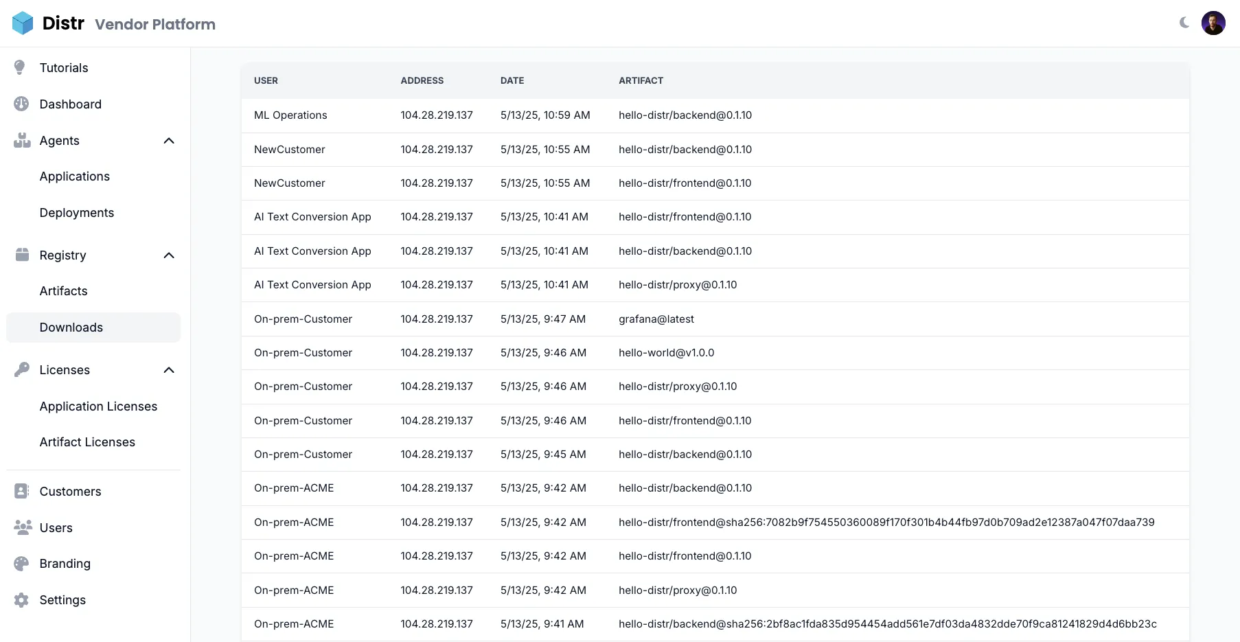 Download audit logs UI