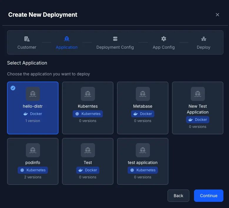 Select Application step